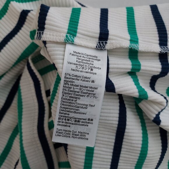 J Crew Lisbon Stripe Ivory & Emerald Vintage Ribbed Turtleneck With Buttons - Picture 8 of 9